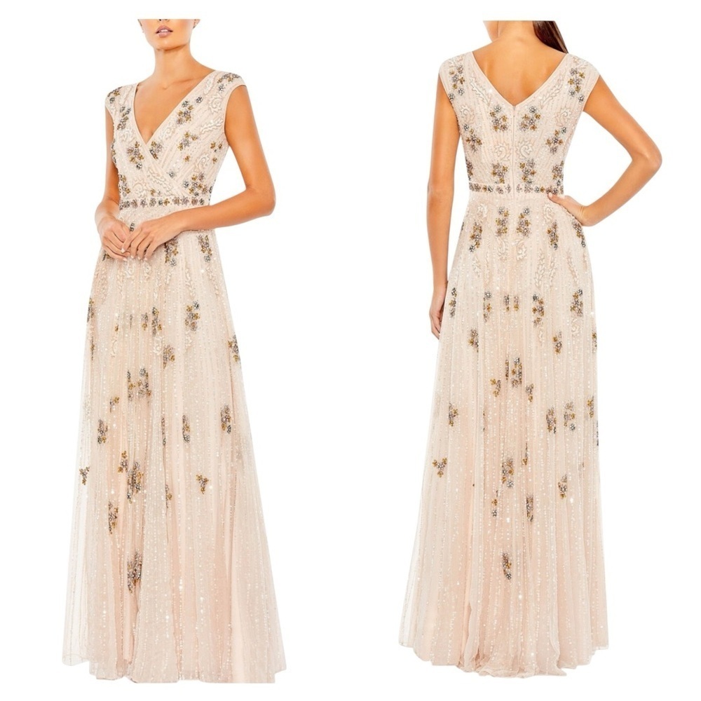 Mac Duggal New 93575 Sleeveless Blush Embellished Evening Gown Size 18